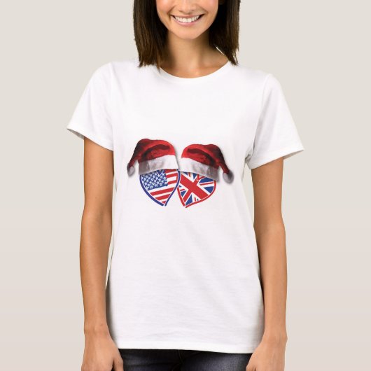 クリスマス愛国的な英国アメリカハート Tシャツ (正面)