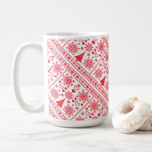クリスマス愛好家クロスパターンサンプラーデザイン コーヒーマグカップ (ドーナツ)
