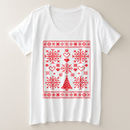 クリスマス愛好家クロスパターンサンプラーデザイン プラスサイズTシャツ