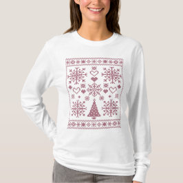 クリスマス愛好家クロスパターンサンプラーデザイン Tシャツ