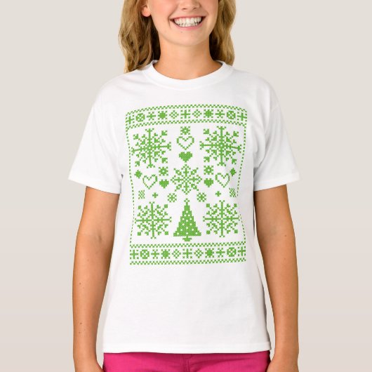 クリスマス愛好家クロスパターンサンプラーデザイン Tシャツ (正面)