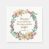 クリスマス感謝していのリースは神の聖書聖句へ スタンダードカクテルナプキン (正面)