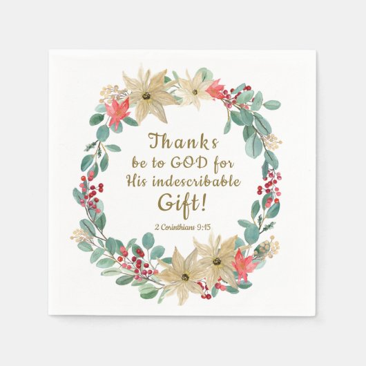 クリスマス感謝していのリースは神の聖書聖句へ スタンダードカクテルナプキン (正面)