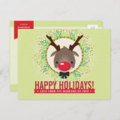 クリスマス感謝していリース赤い鼻トナカイルドルフ シーズンポストカード (正面/裏面)