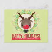 クリスマス感謝していリース赤い鼻トナカイルドルフ シーズンポストカード (正面)