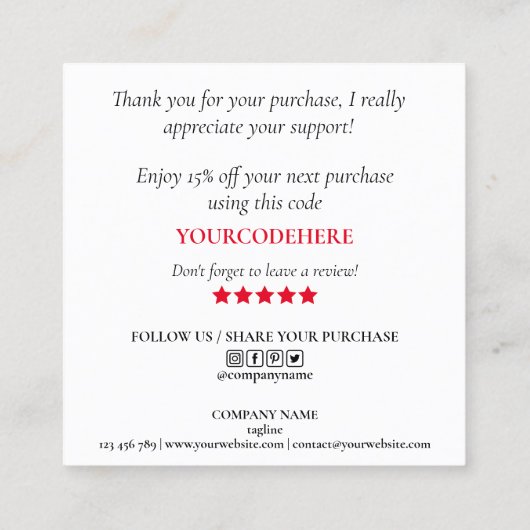 クリスマス感謝してい休暇の台本を注文 スクエア名刺 (裏面)