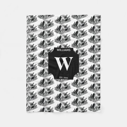 クリスマス感謝祭ヴィンテージモノグラムのトルコ フリースブランケット (正面)