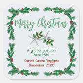 クリスマス手作りギフトラベル ヒトデとホリー スクエアシール (正面)