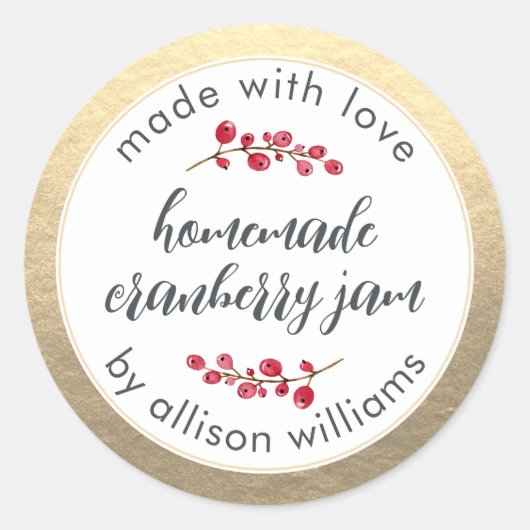 クリスマス手作りクランベリージャム缶 ゴールド ラウンドシール (正面)