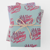 クリスマス手書き挨拶グレーブルーグリーン ラッピングペーパーシート (インサイチュ)