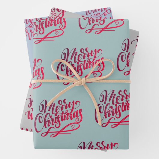 クリスマス手書き挨拶グレーブルーグリーン ラッピングペーパーシート (インサイチュ)
