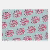 クリスマス手書き挨拶グレーブルーグリーン ラッピングペーパーシート (正面)