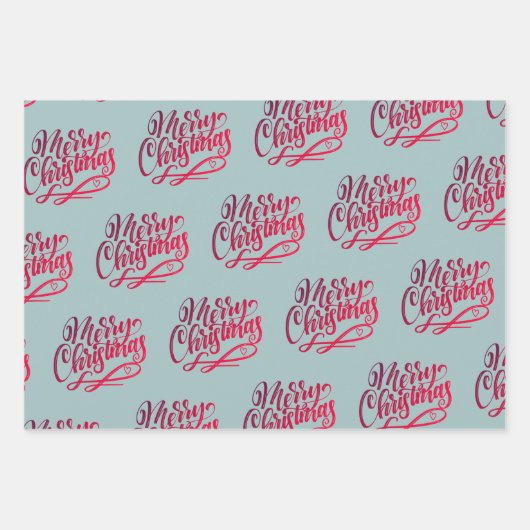 クリスマス手書き挨拶グレーブルーグリーン ラッピングペーパーシート (正面)