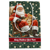 クリスマス抱き枕とモノグラム、ヴィンテージサンタ ミディアムペーパーバッグ (正面)