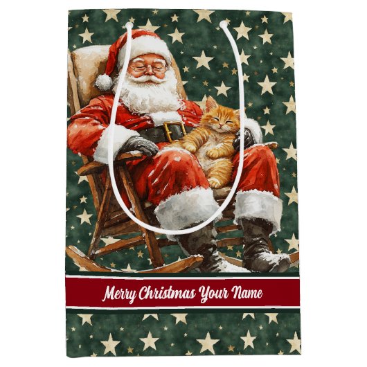 クリスマス抱き枕とモノグラム、ヴィンテージサンタ ミディアムペーパーバッグ (正面)