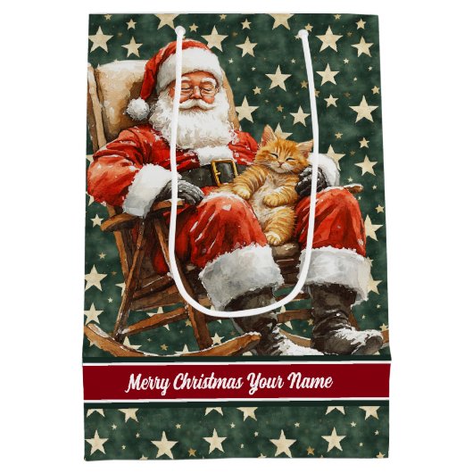 クリスマス抱き枕とモノグラム、ヴィンテージサンタ ミディアムペーパーバッグ (裏面)