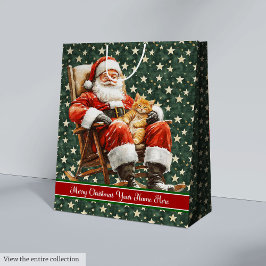 クリスマス抱き枕とモノグラム、ヴィンテージサンタ ミディアムペーパーバッグ