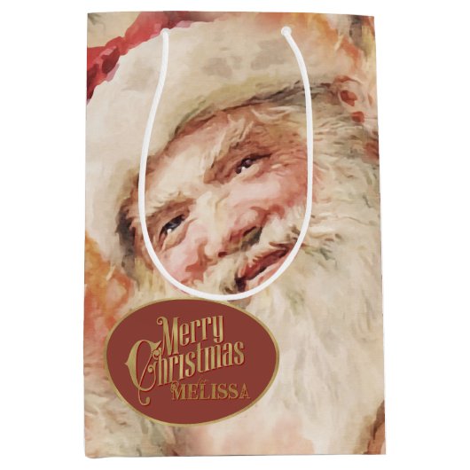 クリスマス抱き枕とヴィンテージサンタクロース ミディアムペーパーバッグ (正面)