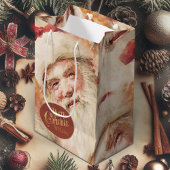 クリスマス抱き枕とヴィンテージサンタクロース ミディアムペーパーバッグ