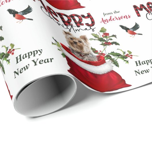 クリスマス抱き枕の可愛いヨークシャーテリアドッグ ラッピングペーパー (ロールコーナー)