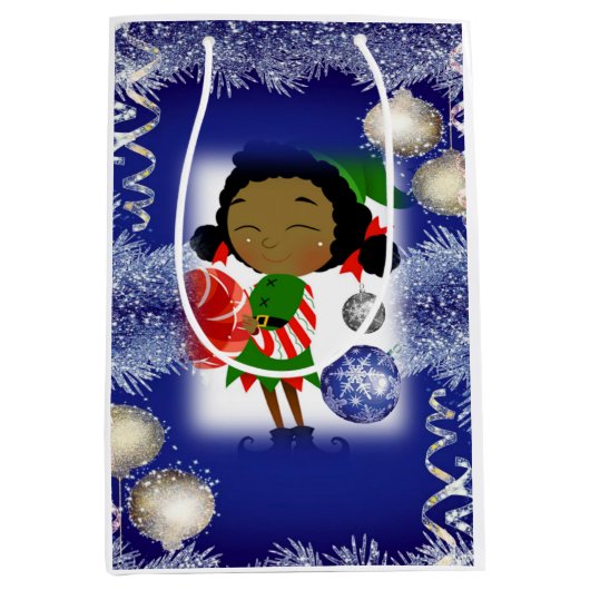 クリスマス抱き枕アフリカ小妖精や小人 ミディアムペーパーバッグ (正面)