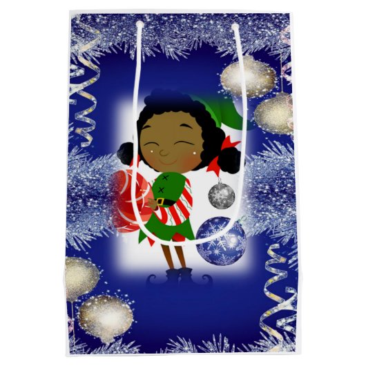 クリスマス抱き枕アフリカ小妖精や小人 ミディアムペーパーバッグ (裏面)