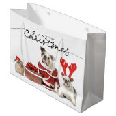 クリスマス抱き枕ブルドッグ及びウサギ ラージペーパーバッグ (正面アングル)