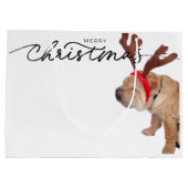 クリスマス抱き枕ブルドッグ着用〔雄ジカの〕枝角 ラージペーパーバッグ (裏面)