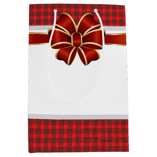 クリスマス抱き枕プレイドボウスコティッシュクラシック ミディアムペーパーバッグ (正面)