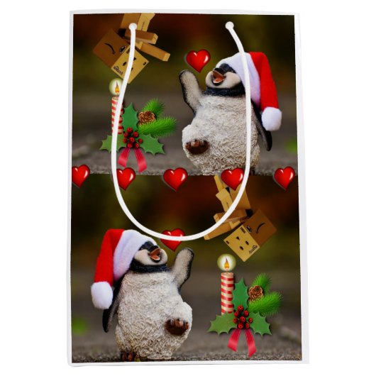 クリスマス抱き枕ペンギン ミディアムペーパーバッグ (正面)