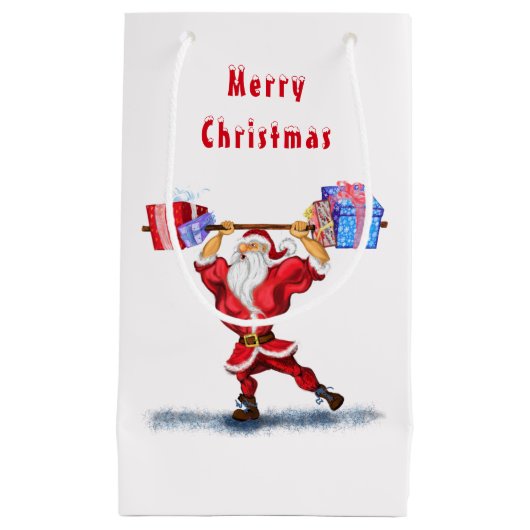 クリスマス抱き枕ボディビルダーSanta with Gift スモールペーパーバッグ (正面)