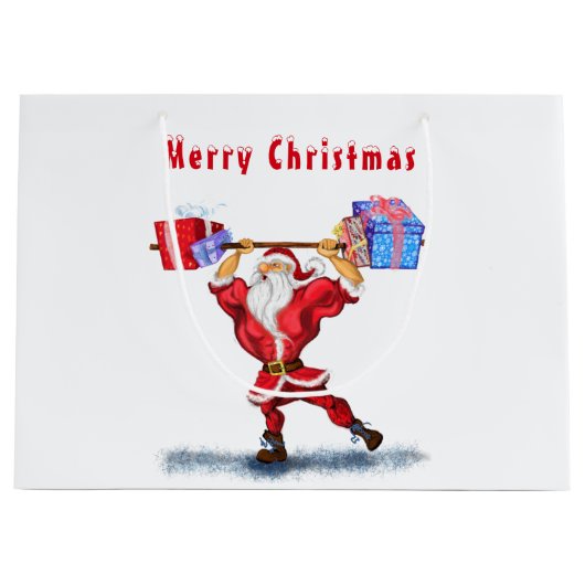 クリスマス抱き枕ボディビルダーSanta with Gift ラージペーパーバッグ (正面)