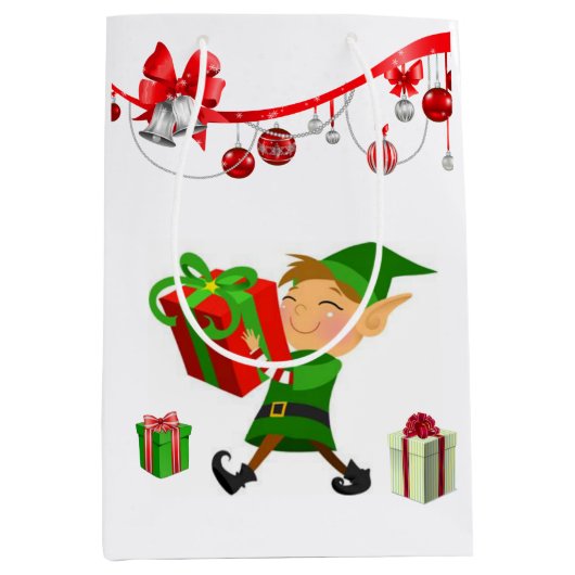 クリスマス抱き枕小妖精や小人 ミディアムペーパーバッグ (正面)