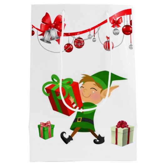 クリスマス抱き枕小妖精や小人 ミディアムペーパーバッグ (裏面)