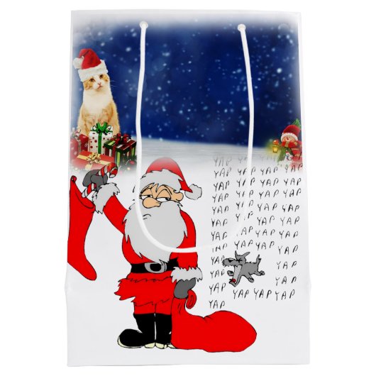 クリスマス抱き枕猫 ミディアムペーパーバッグ (裏面)