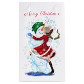 クリスマス抱き枕雪だるまとガールダンス – おもしろい スモールペーパーバッグ (裏面)