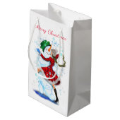 クリスマス抱き枕雪だるまとガールダンス – おもしろい スモールペーパーバッグ (裏面アングル)