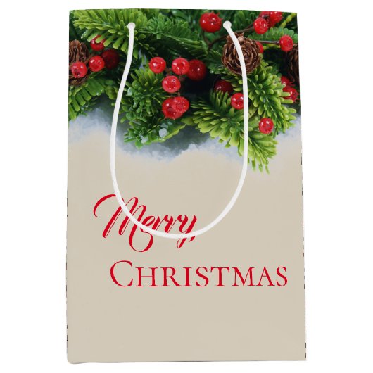 クリスマス抱き枕 – 常緑メリークリスマスプレイド ミディアムペーパーバッグ (正面)