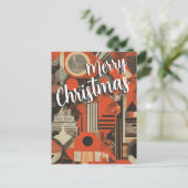 クリスマス抽象芸術の幾何学的な赤い挨拶 ポストカード (スタンド正面)