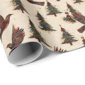クリスマス抽象芸術の鳥と木の包み紙 ラッピングペーパー (ロールコーナー)