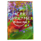 クリスマス抽象芸術アート赤と緑カスタム色 ミディアムペーパーバッグ (正面)