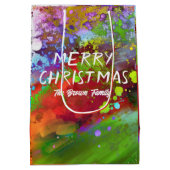 クリスマス抽象芸術アート赤と緑カスタム色 ミディアムペーパーバッグ (裏面)