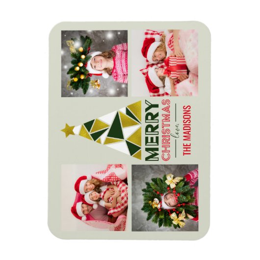 クリスマス抽象芸術パインツリーフォトコラージュ マグネット (縦)