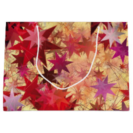 クリスマス抽象芸術レッドピンクブルゴーニュ星 ラージペーパーバッグ