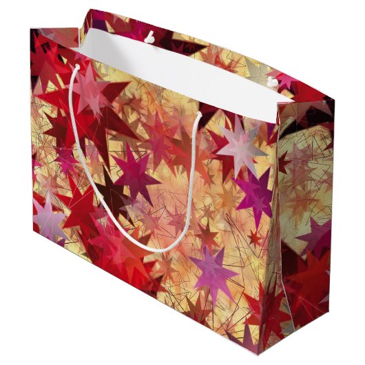 クリスマス抽象芸術レッドピンクブルゴーニュ星 ラージペーパーバッグ (裏面アングル)