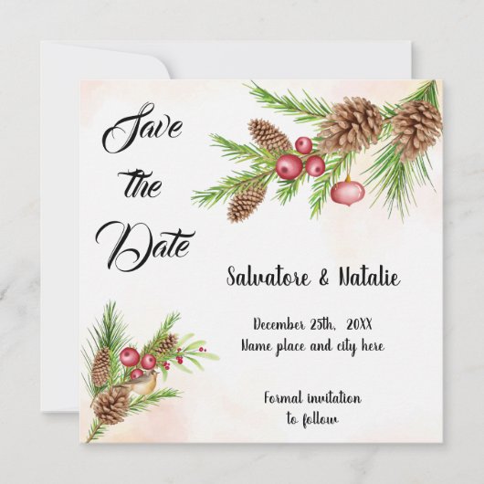 クリスマス招待状お早めに - Save the Date 招待状 (正面)