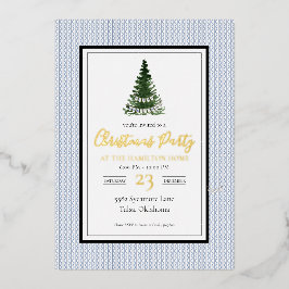クリスマス招待状ネイビーコテージコア 箔招待状