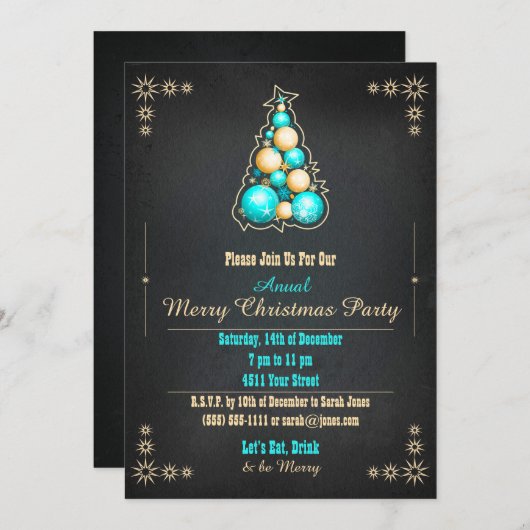 クリスマス招待状パーティーディナーツリーDIY 招待状 (正面/裏面)