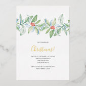 クリスマス招待状植物水彩 箔シーズンカード (正面)