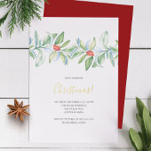 クリスマス招待状植物水彩 箔シーズンカード